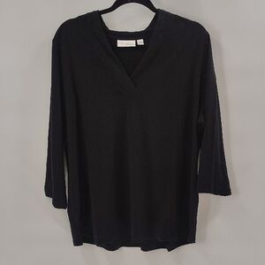 Belle By Kim Gravel Top Size 1X V Neck Black Three Quarter Sleeve Stretch